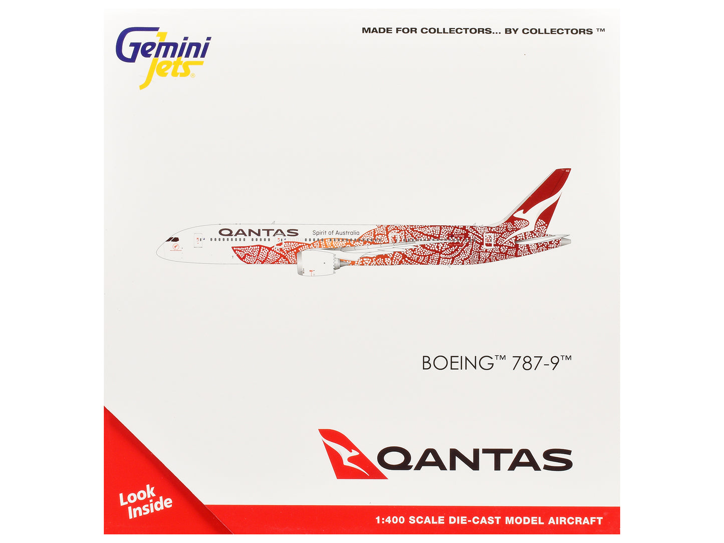 Boeing 787-9 Commercial Aircraft "Qantas - Yam Dreaming" (VH-ZND) White with Red Graphics 1/400 Diecast Model Airplane by GeminiJets