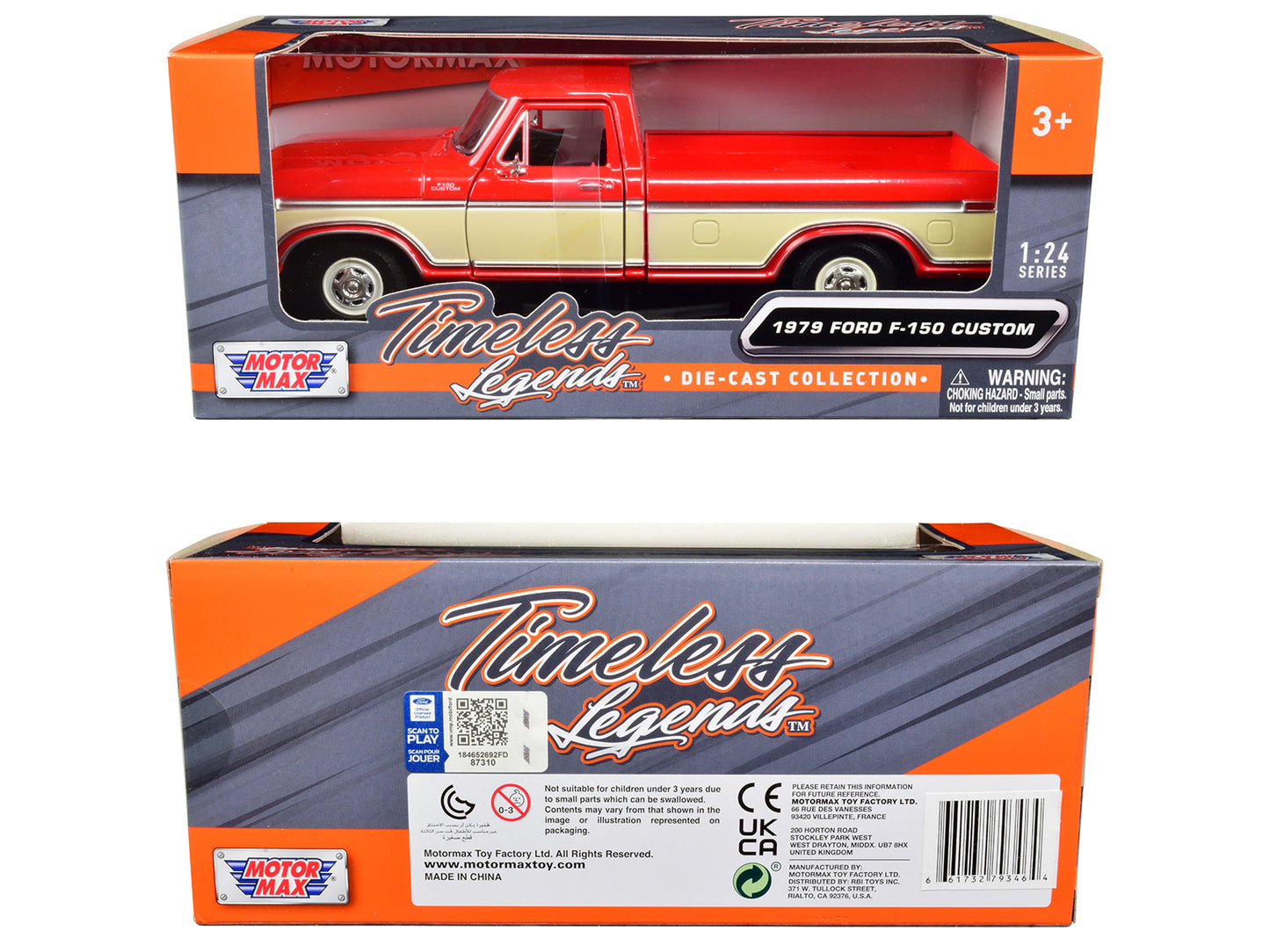 1979 Ford F-150 Pickup Truck Red and Cream 1/24 Diecast Model Car by Motormax