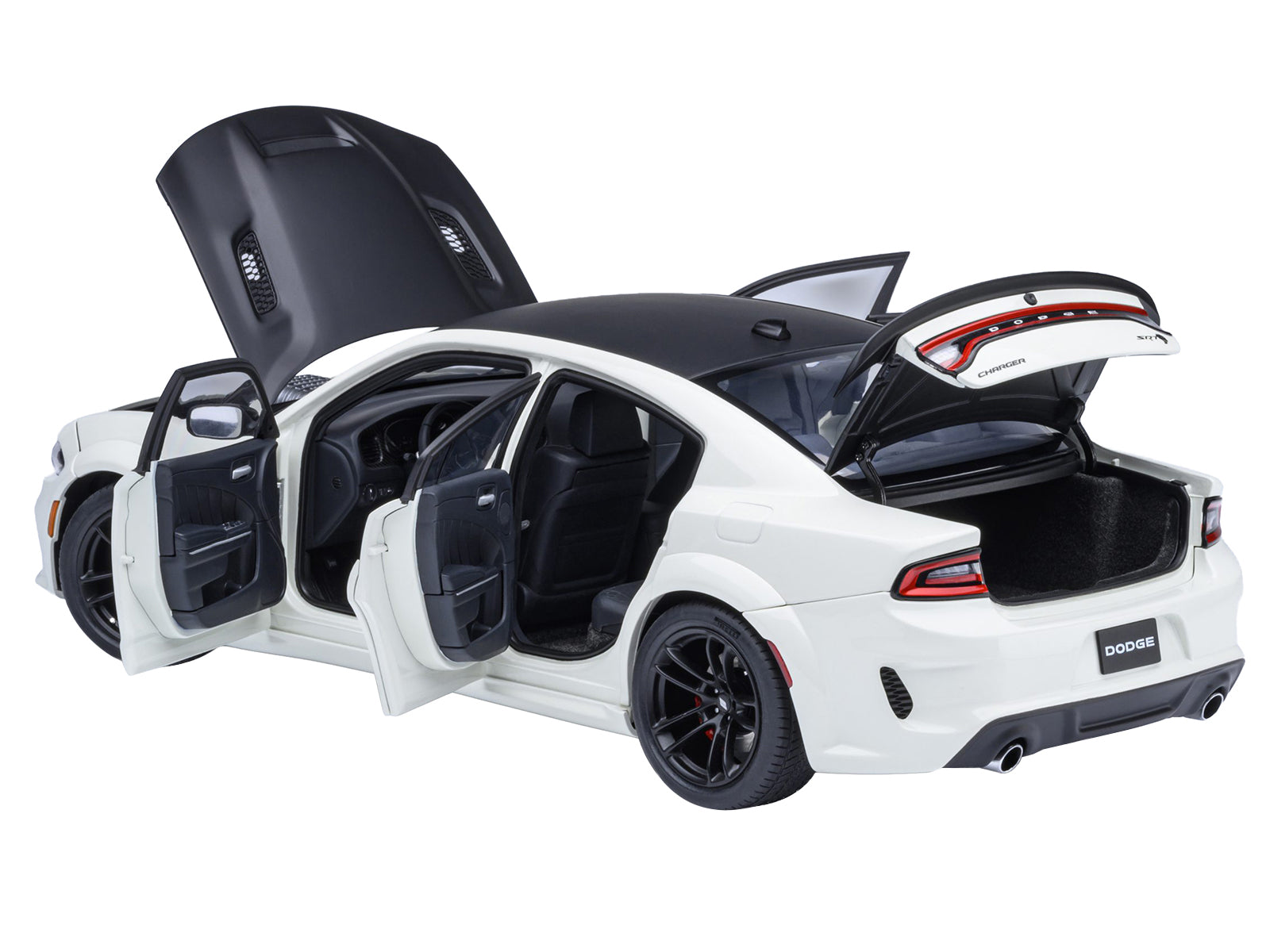 Dodge Charger SRT Hellcat Redeye Knuckle White with Matt Black Hood and Top 1/18 Model Car by Autoart