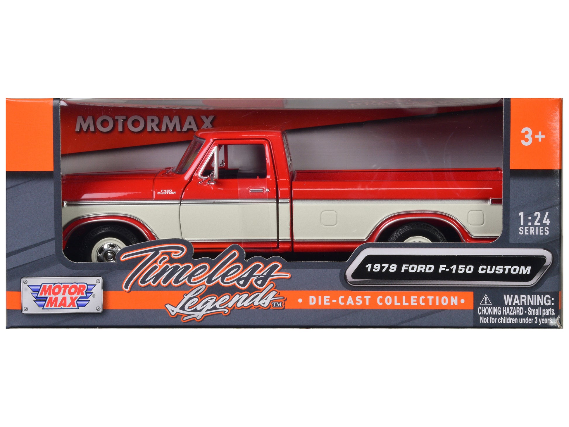 1979 Ford F-150 Custom Pickup Truck Orange and Cream 1/24 Diecast Model Car by Motormax