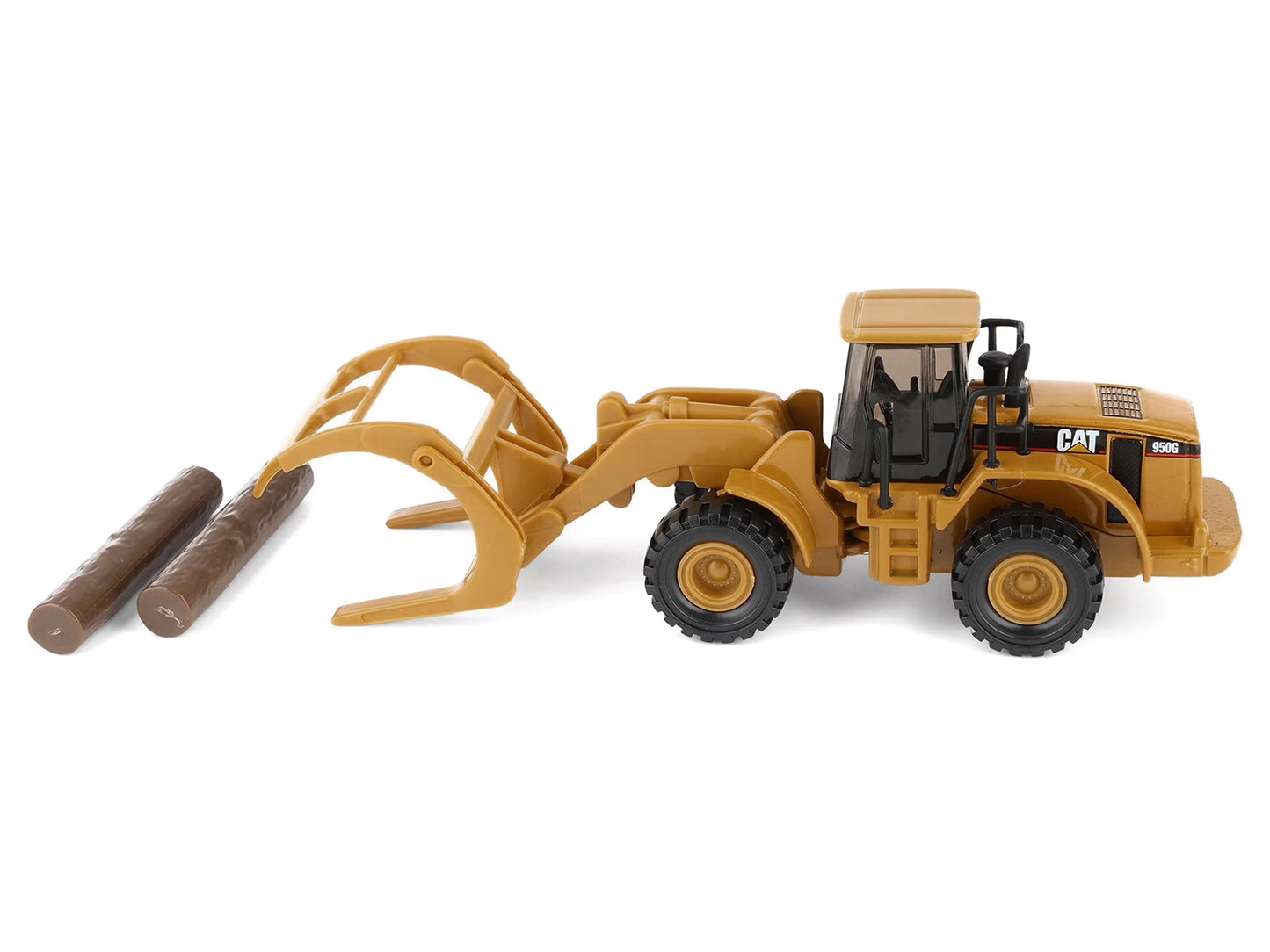 CAT Caterpillar 950G Wheel Loader Yellow with Log Fork and Wood Log Accessories 1/87 (HO) Diecast Model by Diecast Masters