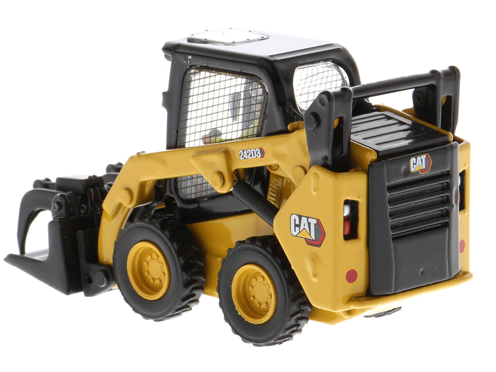 CAT Caterpillar 242D3 Wheeled Skid Steer Loader with Work Tools and Operator Yellow "High Line Series" 1/50 Diecast Model by Diecast Masters