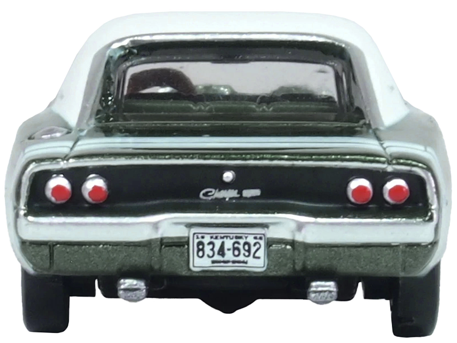 1968 Dodge Charger Racing Green Metallic with White Top and Tail Stripe 1/87 (HO) Scale Diecast Model Car by Oxford Diecast