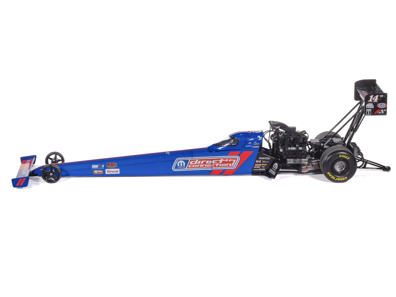 NHRA TFD (Top Fuel Dragster) #14TF Tony Stewart "MOPAR Direct Connection" Blue and Red (2025) 1/24 Diecast Model by Auto World