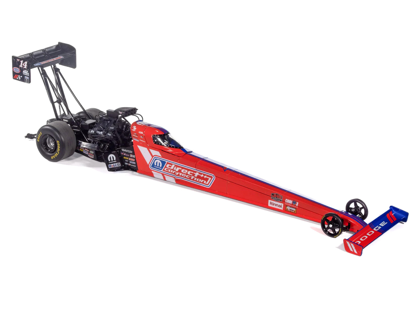 NHRA TFD (Top Fuel Dragster) #14TF Tony Stewart "MOPAR Direct Connection" Blue and Red (2025) 1/24 Diecast Model by Auto World