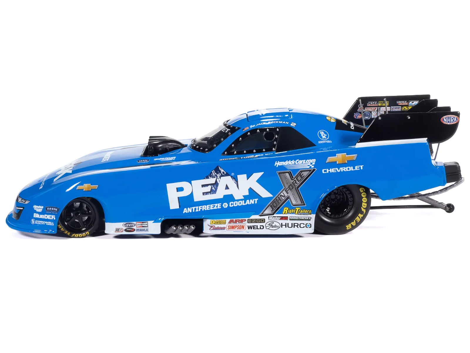 Chevrolet Camaro SS NHRA Funny Car Jack Beckman "Peak" (2025) "John Force Racing" Limited Edition 1/24 Diecast Model by Auto World