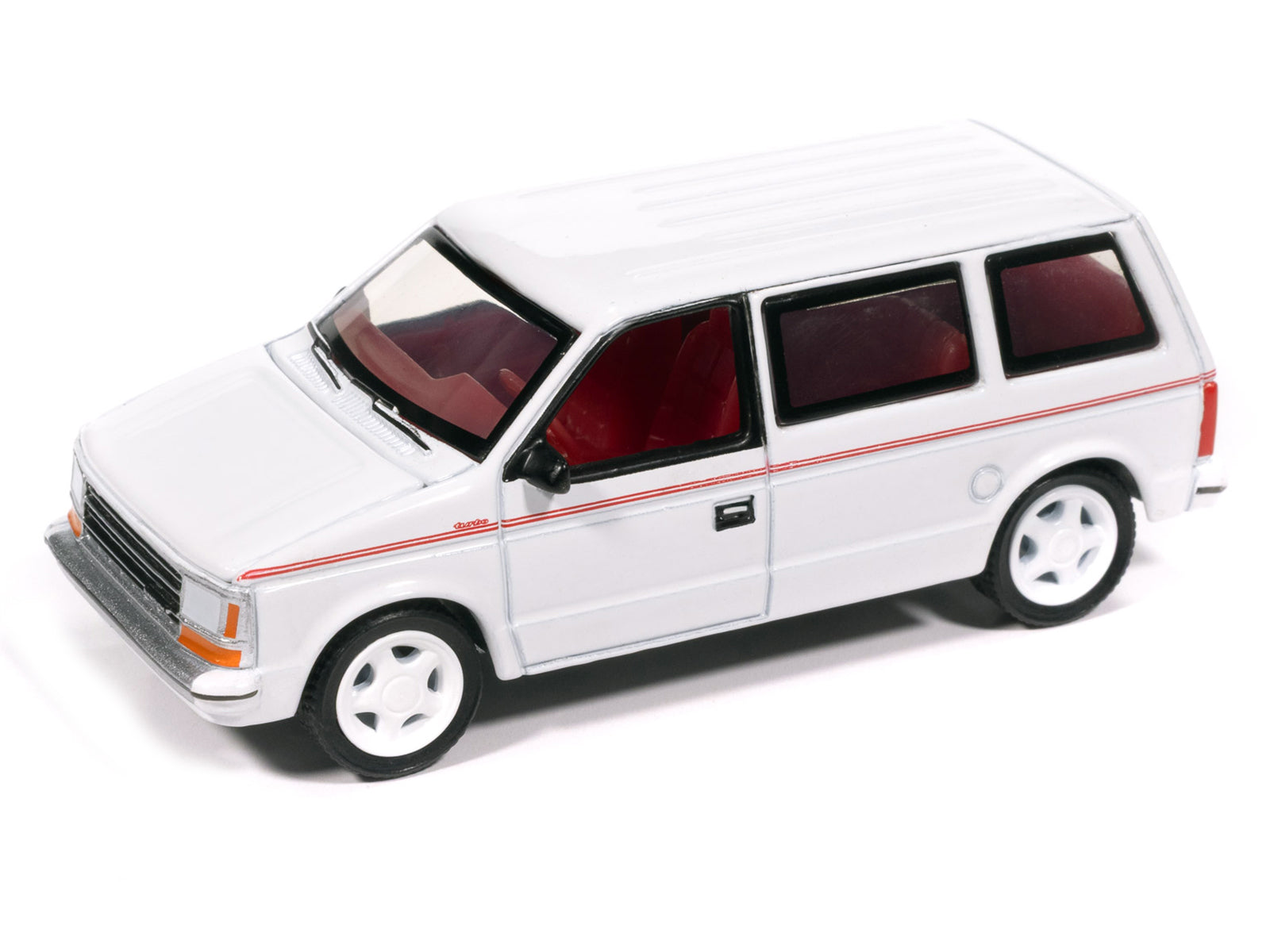 1989 Plymouth Voyager Turbo Van Bright White with Red Stripes and Interior "Mighty Minivans" Series 1/64 Diecast Model Car by Auto World