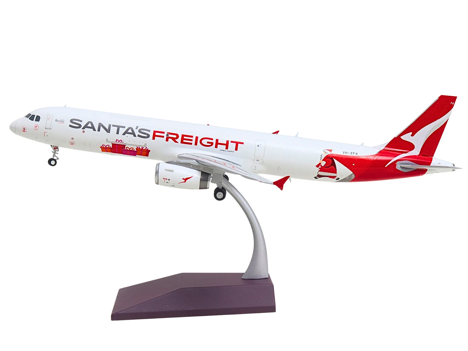 Airbus A321P2F Commercial Aircraft "Qantas Freight - Santaâs Freight" (VH-XF4) White with Graphics and Red Tail "Gemini 200" Series 1/200 Diecast Model by GeminiJets