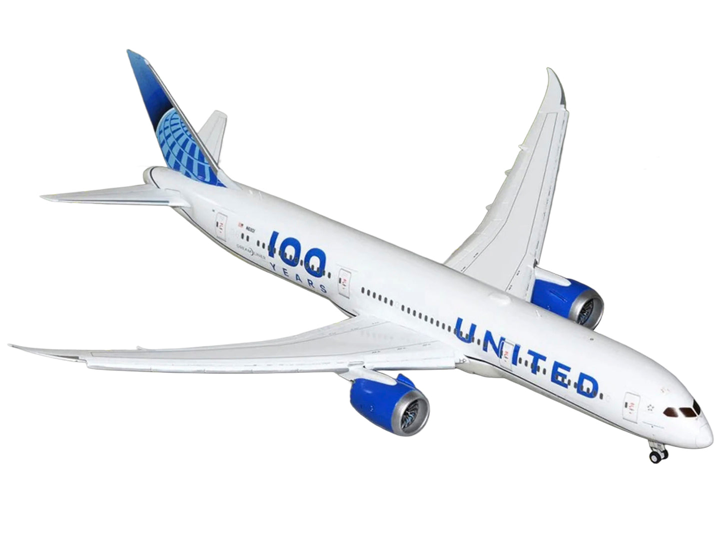 Boeing 787-9 Commercial Aircraft with Flaps Down "United Airlines 100 Years" (N61101) White with Graphics and Blue Tail "Gemini 200" Series 1/200 Diecast Model by GeminiJets
