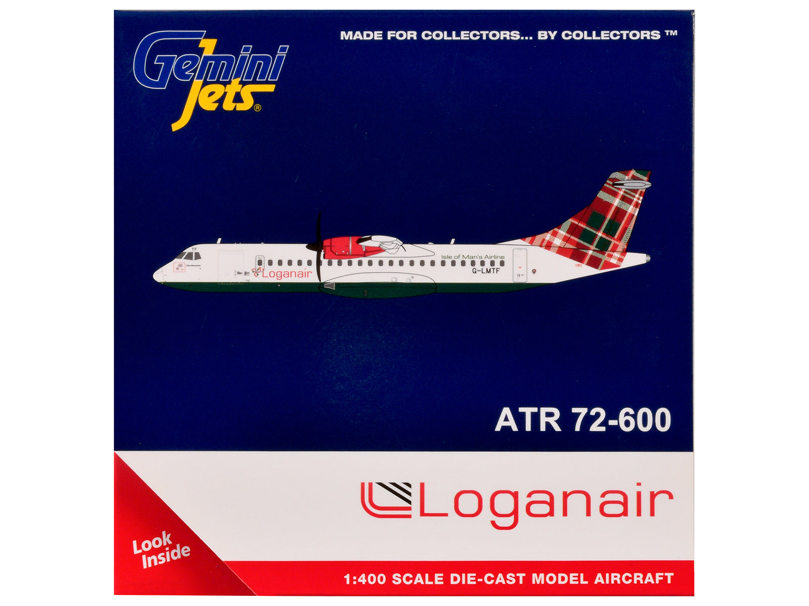 ATR 72-600 Commercial Aircraft "Loganair - Isle of Man's Airline" (G-LMTE) White with Red and Green Plaid Tail 1/400 Diecast Model by GeminiJets