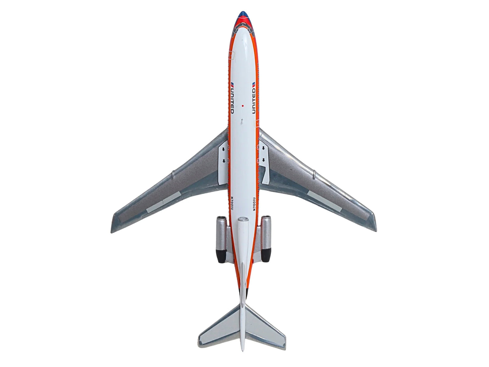 Boeing 727-100 Commercial Aircraft "United Airlines - Saul Bass Livery" (N7001U) White with Stripes 1/400 Diecast Model by GeminiJets