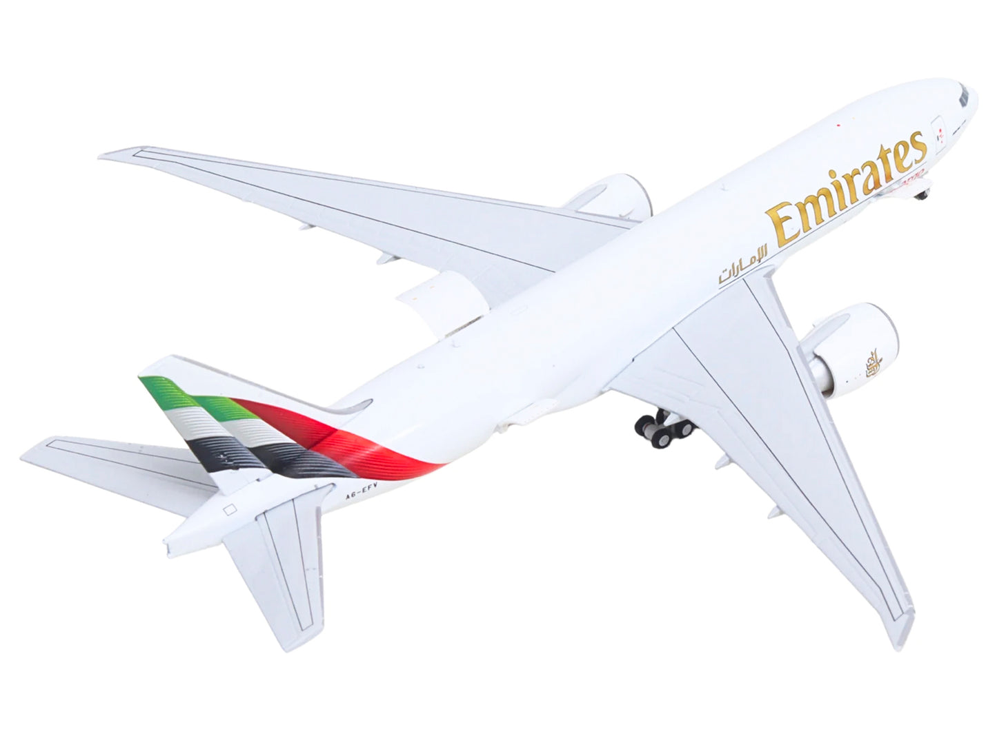 Boeing 777F Commercial Aircraft "Emirates SkyCargo" (A6-EFV) White with Striped Tail "Interactive Series" 1/400 Diecast Model by GeminiJets