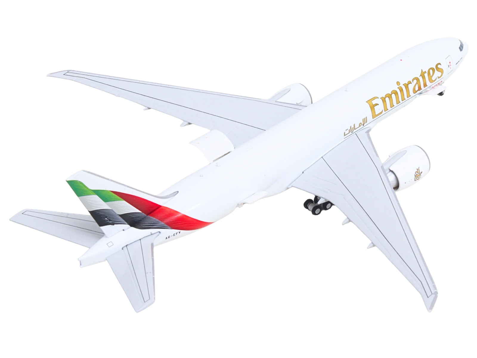 Boeing 777F Commercial Aircraft "Emirates SkyCargo" (A6-EFV) White with Striped Tail "Interactive Series" 1/400 Diecast Model by GeminiJets
