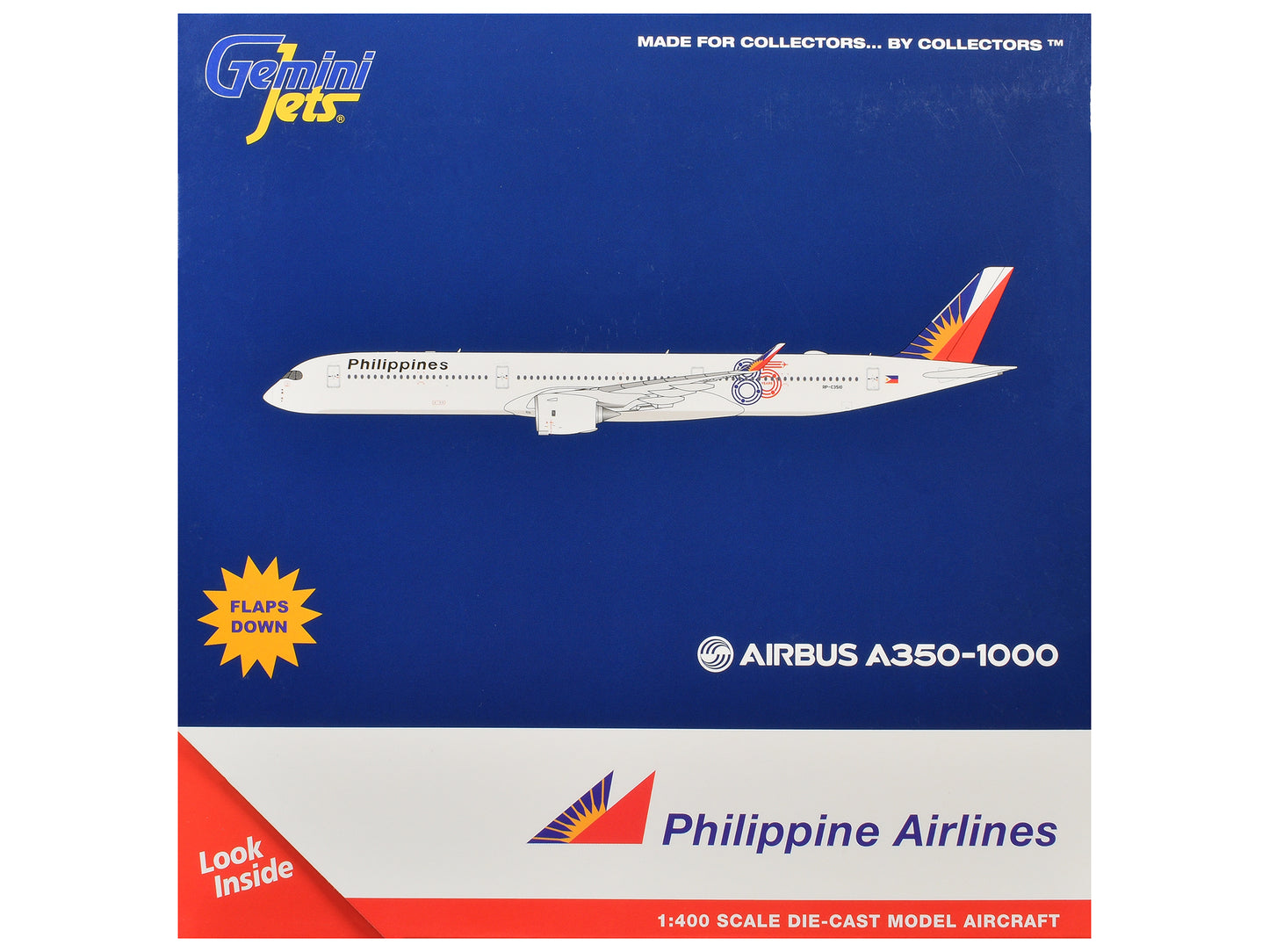 Airbus A350-1000 Commercial Aircraft with Flaps Down "Philippine Airlines - 85 Years" (RP-C3510) White with Tail Graphics 1/400 Diecast Model Airplane by GeminiJets