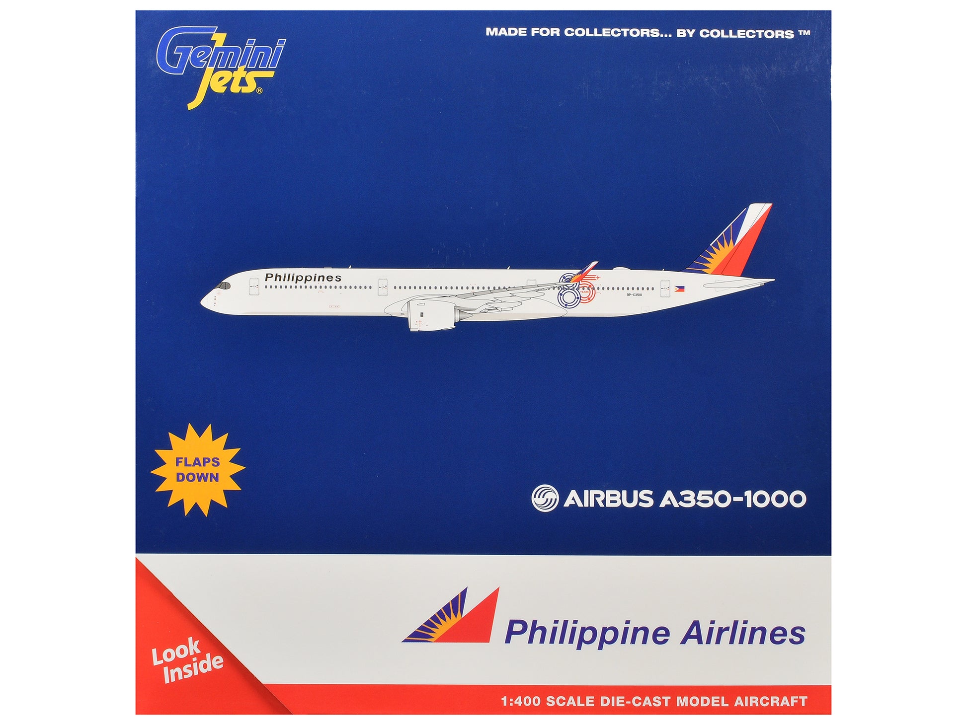 Airbus A350-1000 Commercial Aircraft with Flaps Down "Philippine Airlines - 85 Years" (RP-C3510) White with Tail Graphics 1/400 Diecast Model Airplane by GeminiJets