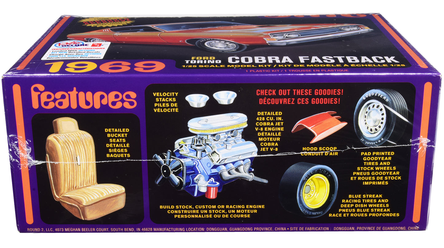 Skill 2 Model Kit 1969 Ford Torino Cobra Fastback 3-in-1 Kit 1/25 Scale Model by AMT