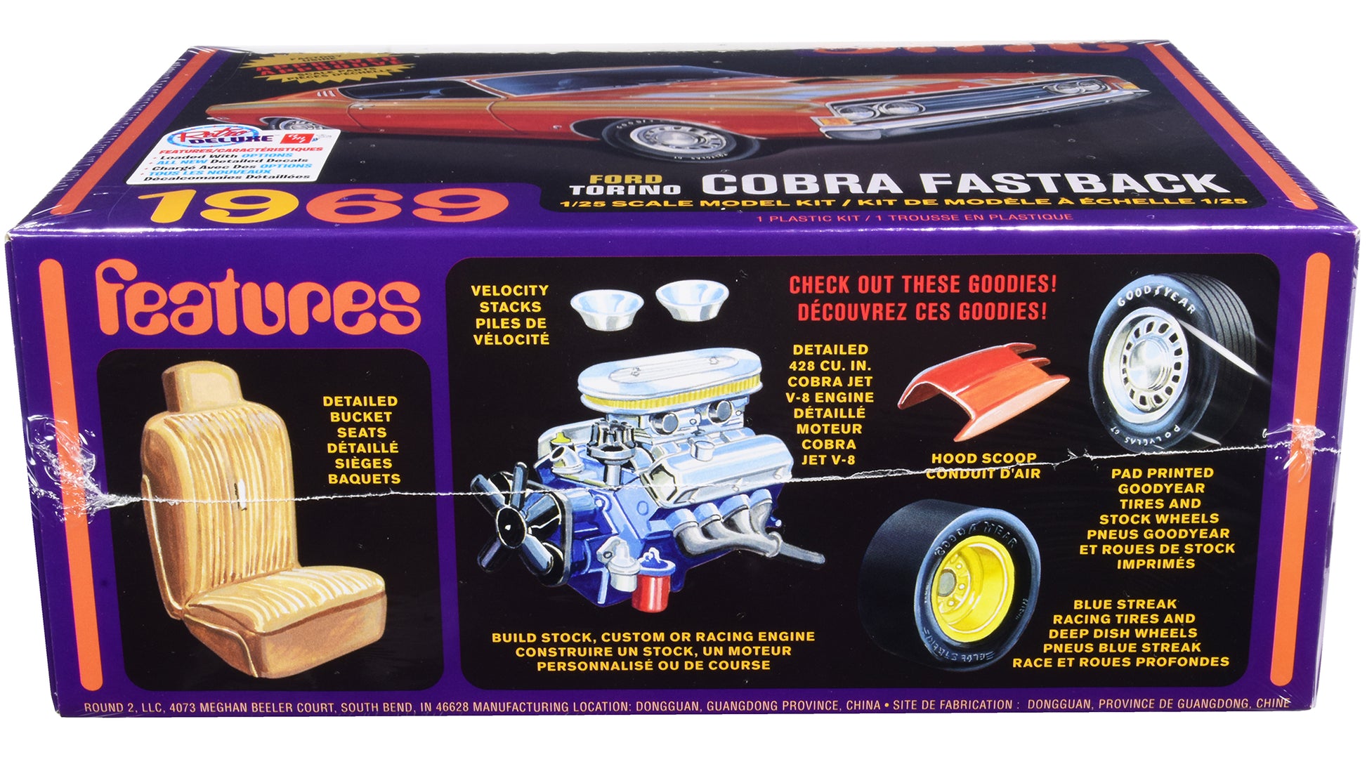Skill 2 Model Kit 1969 Ford Torino Cobra Fastback 3-in-1 Kit 1/25 Scale Model by AMT